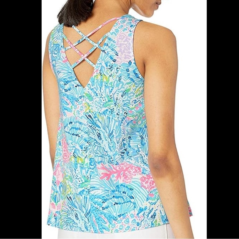 Lilly Pulitzer Kristen Strappy Swim Tank Top S Sink or Swim Coral